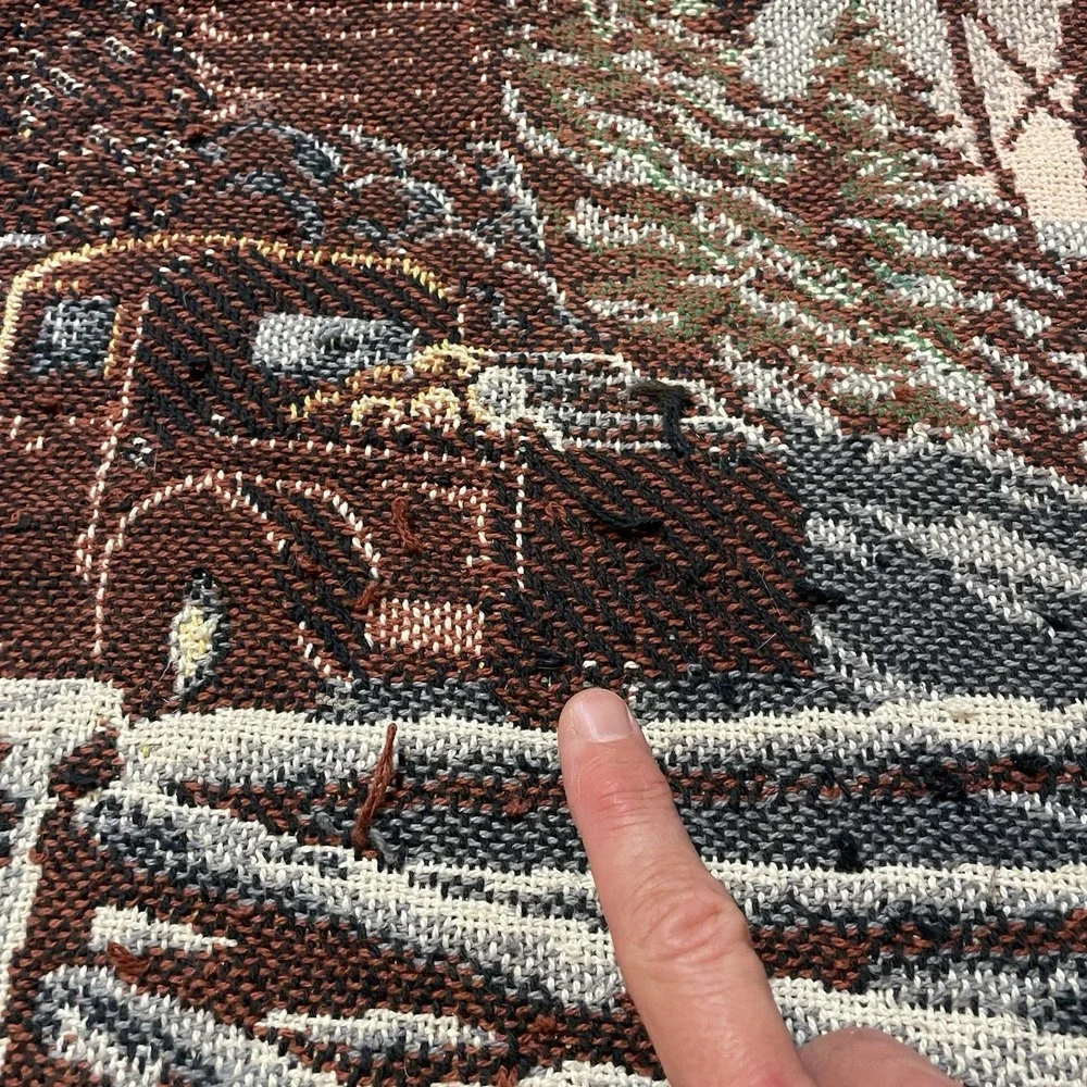 Vintage Beacon Tapestry Throw Blanket Cabin Camp Nature Deer Fringe USA 64x45